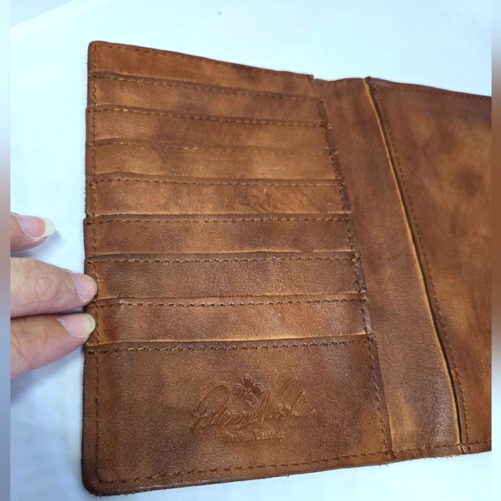 Patricia Nash Brown 100% Leather Antique Gold Studded Leather Trifold Wallet - Picture 11 of 15
